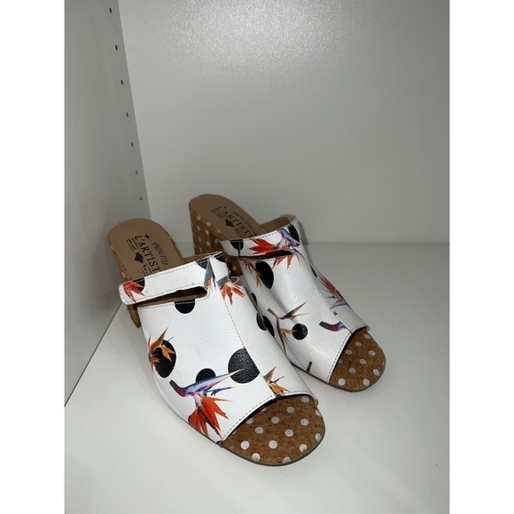 L’artiste POLKA DOT BIRDS OF PARADISE CHUNKY HEELED LORENETTI SANDALS - SIZE 40 - Picture 4 of 10
